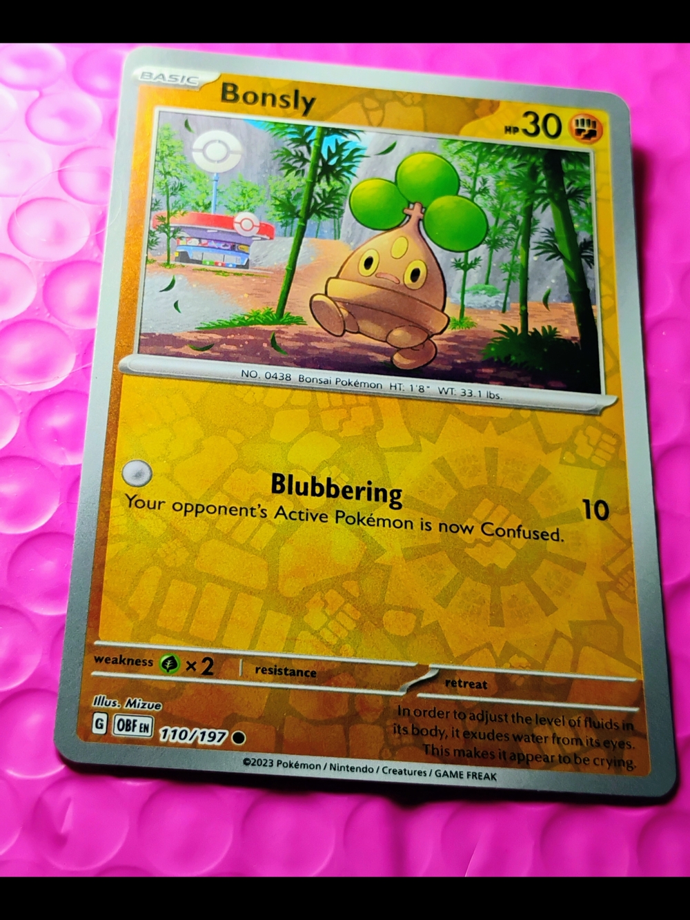 Bonsly Pokemon Card - Yellow Holo Accent Mint Condition